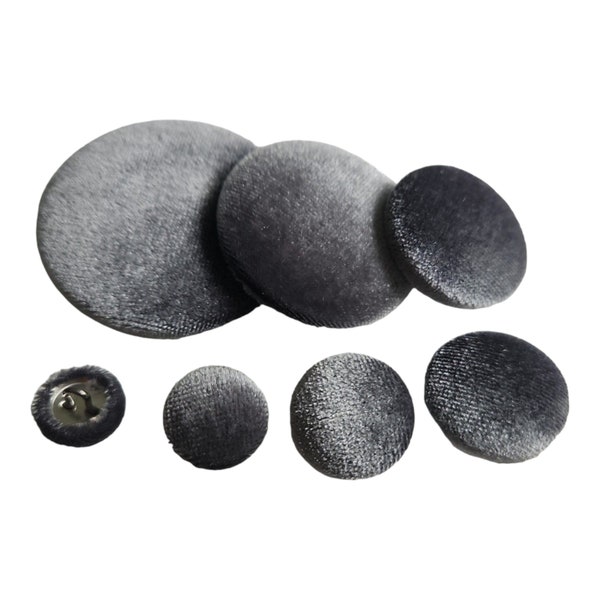 Hand Covered Gray Velvet Shank Buttons for Coats Jackets Handbags Skirts Dresses Blazers Pillows and Craft Projects / Handmade USA