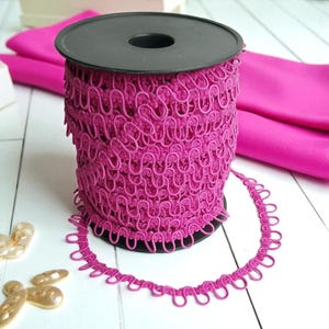Magenta Pink Elastic Bridal Button Loops for Wedding, Bridal, Prom Dress, Theatrical Costume Closures, Alterations, Sewing, Zipper Change