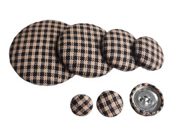 Black Beige Homespun Fabric Button With a Metal Shank for Coats, Suits, Jackets, Cardigans and Vests