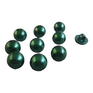 Dark Green Pearl Buttons for Wedding Gown in Half Dome Shape with a Plastic Shank - 18 L - 11 mm - 7/16 inches - Christmas Hunter Green