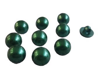 Traditional Christmas Green Pearl Buttons for Wedding Gown in Half Dome Shape with a Plastic Shank - 18 L - 11 mm - 7/16 inches