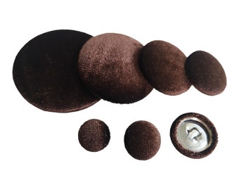 Hand Covered Brown Velvet Shank Buttons for Coats Blazer Jackets Pillows Upholstered Wall Panels Sofas Armchairs Ottomans Headboards.