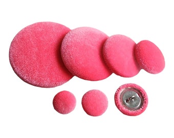 Hot Pink Handmade Velvet Covered Buttons with a Shank for Knit Baby Clothes Scrapbooking Sewing  Notions and Flower Girl Dresses.