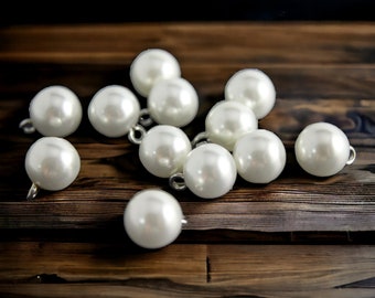 White Pearl Bridal Buttons - Full ball with metal shank - 3/8 inch (10 mm) - 1 Dozen