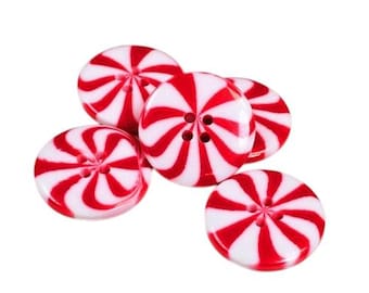 Peppermint Candy Buttons, 5/8" and 1" Red White or Red Green White Round 4-Hole Sewing Buttons Christmas Crafts, Holiday Decor, DIY Projects