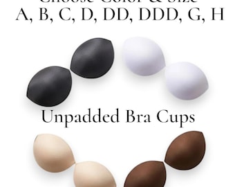 Un-Padded Low Cut Bra Cups, Serged Sew In Semi-Circular, Half Moon, Almond, Demi -Swimsuit Wedding Dress - 8 Sizes - Black Beige White Brown