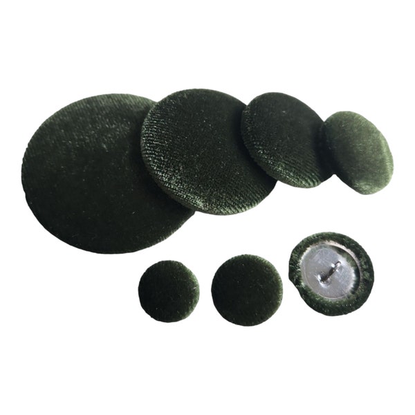 Olive Green Velvet Fabric Handmade Covered Buttons for Retro Style Decorations and interior Design Projects.