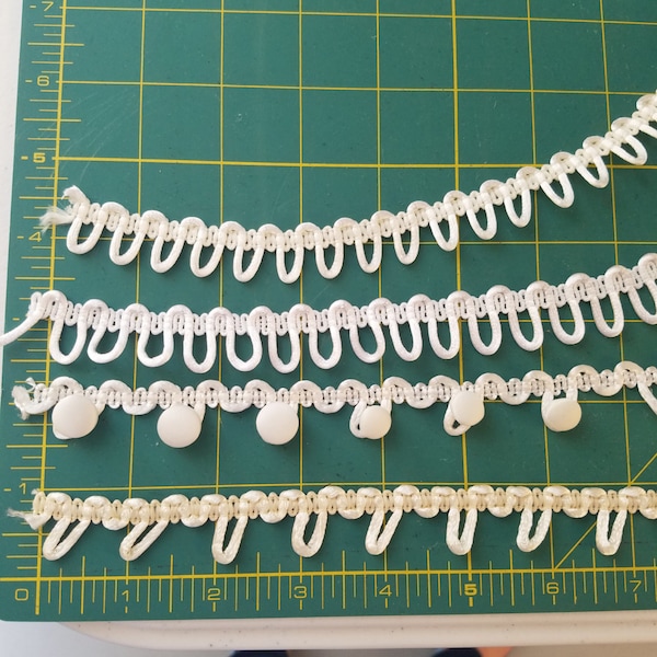 Non-Elastic Satin Rat Tail Button Loops for Corset Closings Bridal Button Loops / White and Ivory Adjacent and 1 inch spaced