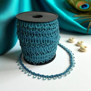 Teal Blue Elastic Bridal Button Loops Trims - Adjacent - For Wedding Dress, Gowns, Skirts, Costumes - Forest, Emerald, Jade, Patina Blue