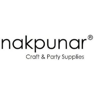 May include: Black and white logo for a craft and party supply store called "nakpunar" with the registered trademark symbol.