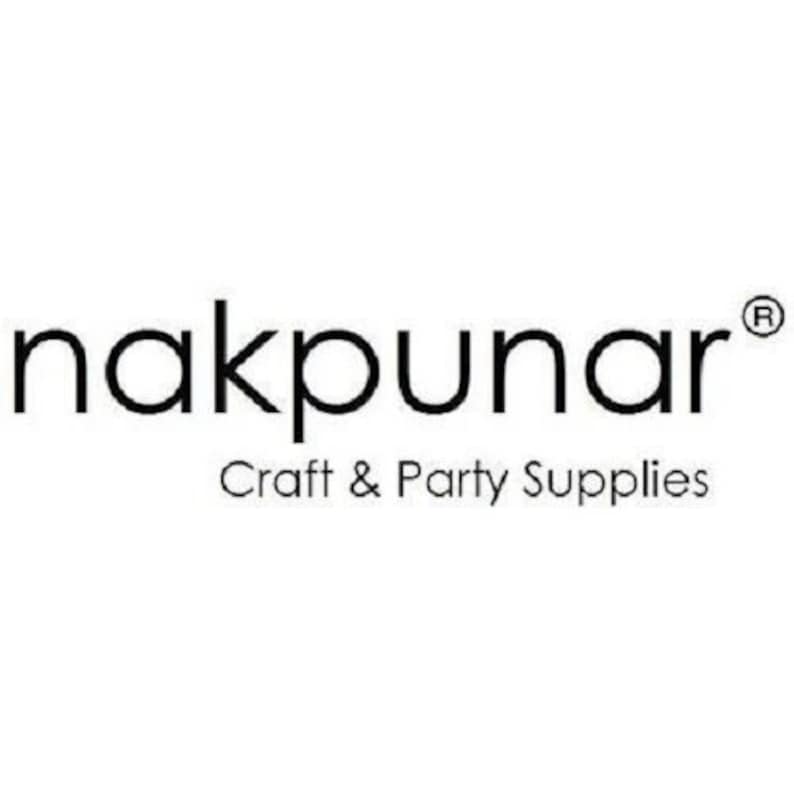May include: Black and white logo for a craft and party supply store called "nakpunar" with the registered trademark symbol.