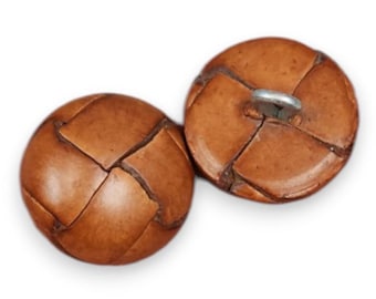 19mm Vintage Burnished Natural Color Genuine Leather Buttons with Rustic Knot Style - For Coats, Sewing, and Knitwear - Warm Honey Tan
