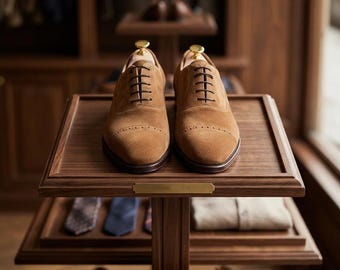 Handmade Men's Brown Suede Oxford Shoes - Bespoke Cap Toe Leather Dress Weddings Shoes