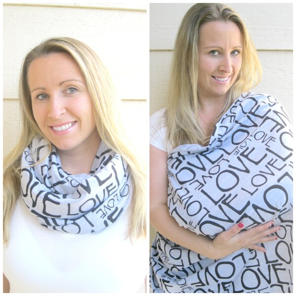 Heather Gray and Black LOVE BeeBoo Nursing Scarf, Nursing Cover, Infinity Nursing Scarf, Breastfeeding accessory