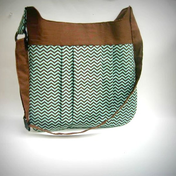 Chevron Bag  in Teal and Brown / purse / crossover shoudler bag / messanger bag