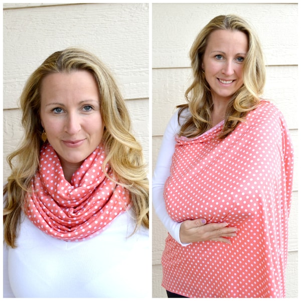 Gray Dots on Dusty Pink  Nursing Scarf, Cover, Infinity Scarf, Breastfeeding accessory, Breastfeeding cover, Breastfeeding top