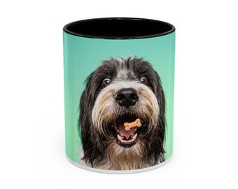 Happy Dog Face Mug | Ceramic Coffee Mug with Black Interior