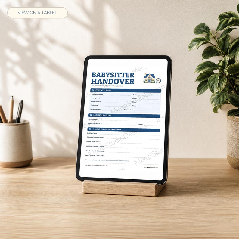 Babysitter Handover Printable, Parent Contact Routine and Sitter Notes ...