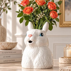 Ceramic Vase, Ceramic Planter, Flower Pot, Decorative Vase, Bunny Flower Vase, Bunny Decor, Cottagecore Decor, Animal Decor, Rabbit Gifts