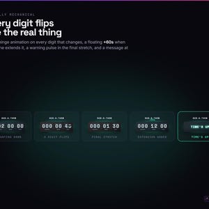 K&ouml;nnte beinhalten: Eine digitale Countdown-Timer-Oberfl&auml;che mit der Aufschrift SUB-A-THON, die mechanisch anmutende Klappziffern aufweist. Die Anzeige zeigt verschiedene Zust&auml;nde wie Countdown, Ziffernwechsel, Endphase, Zeitverl&auml;ngerung und TIME'S UP.