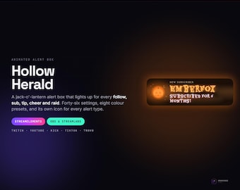 Widget Hollow Herald Alert Box per Twitch / Avvisi animati per follow, abbonamenti, mance, cheerleading e raid / StreamElements + OBS / Download immediato