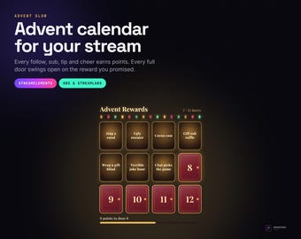 Advent Glow Christmas Advent Calendar Widget for Twitch, Reward Milestone Tracker for StreamElements and OBS, Instant Download