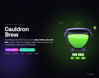 Widget animato per obiettivi "Cauldron Brew", sovrapposizione per streaming di Halloween (StreamElements, OBS)