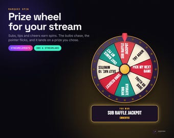 Marquee Spin Prize Wheel Widget for Twitch, Spin the Wheel on Sub Tip Bits for StreamElements and OBS, Instant Download