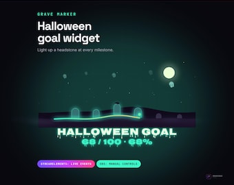 Animated Halloween Milestone Goal Widget for Twitch, StreamElements and OBS, Grave Marker