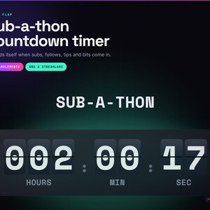Nedräkningstimer för Sub-A-Thon för Twitch, StreamElements och OBS, Split Flap