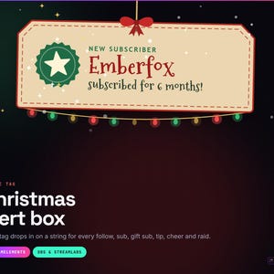 Jingle Tag Christmas Alert Box Widget for Twitch, Animated Follow Sub Gift Tip Cheer Raid Alerts, StreamElements and OBS, Instant Download
