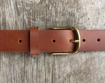 Light brown leather work belt Genuine leather Full grain leather belt Solid brass buckle Antiqued brass Men's leather belt Brown belt custom