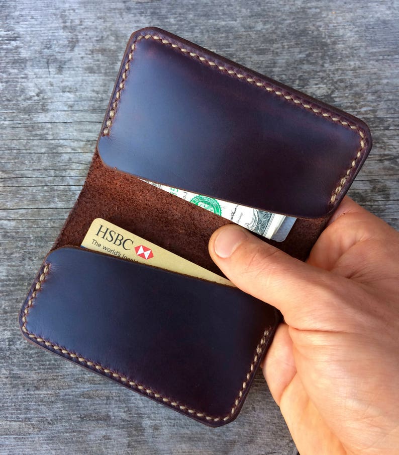 Front pocket wallet Card wallet Mens wallet Mens leather wallet Handsewn wallet Mens slim wallet Thin wallet Brown leather wallet Minimalist image 5