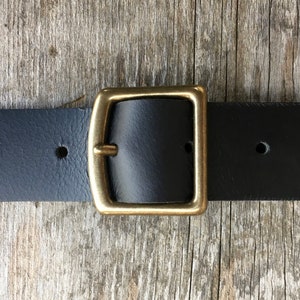 Black Full Grain Leather Belt: Solid Brass Buckle, 1.25 inch