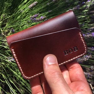 Billetera de bolsillo frontal Billetera para tarjetas Billetera para hombre Billetera de cuero para hombre Billetera cosida a mano Billetera delgada para hombre Billetera fina Billetera de cuero marrón Minimalista