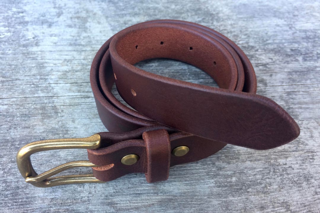 Brown Leather Belt Solid Brass Buckle Made in the USA Brown Belt Mens ...