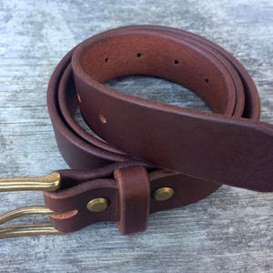 Brown Leather Belt: Solid Brass Buckle, USA Made, Monogram Available