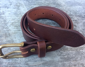 Brown leather belt Solid brass buckle Made in the USA Brown belt Mens belt Womens belt Skinny belt Dress belt Thin belt Wide belt Monogram