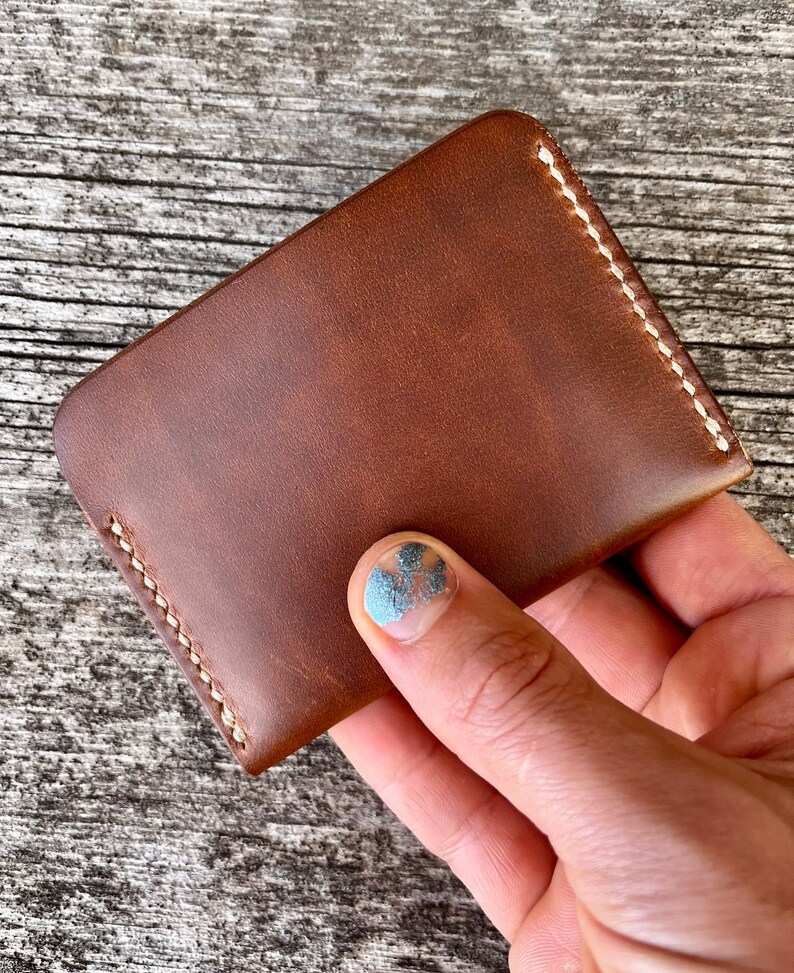 Brown Leather Wallet Small Wallet Front Pocket Wallet Thin Etsy