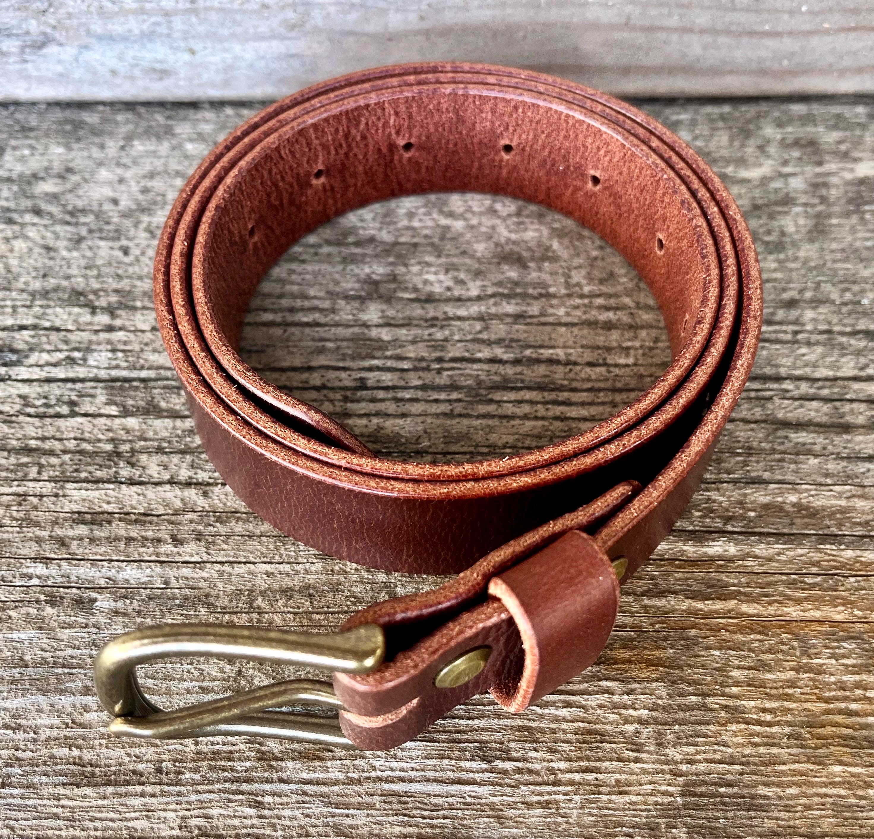 Brown Full Grain Leather Work Belt: Solid Antiqued Brass  display picture 3
