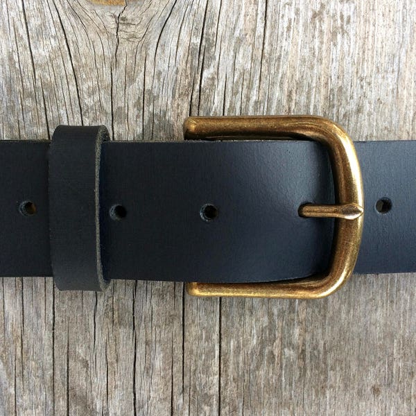 Black leather work belt Genuine leather Full grain leather belt Solid brass buckle Antiqued brass Men's leather belt Real leather belt black