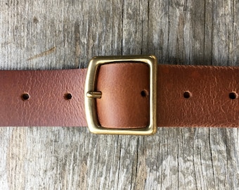 Simple light brown leather belt Light brown leather work belt Full grain leather Solid brass Mens leather belt Mens belts 1.25 inch strap