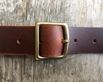 Simple brown leather belt Brown leather work belt Full grain leather belt Solid brass buckle Mens leather belt Mens belts 1.25 inch leather