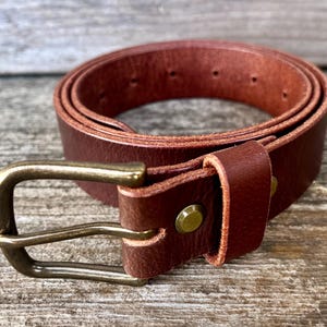 Brown leather work belt Genuine leather Full grain leather belt Solid brass buckle Antiqued brass Men's leather belt Real leather belt Brown