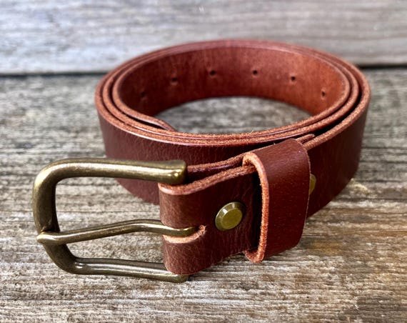 Brown Full Grain Leather Work Belt: Solid Antiqued Brass  display picture 1