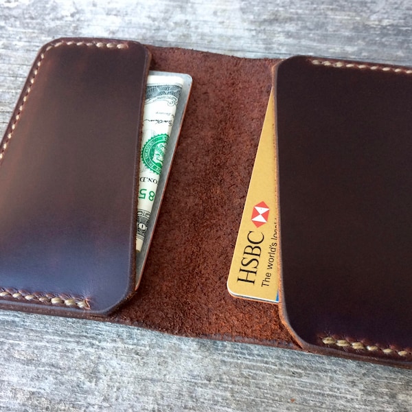 Leather Wallet Two pocket wallet Brown leather wallet Mens Wallet Full Grain Leather Slim wallet Thin leather wallet Card wallet monogrammed