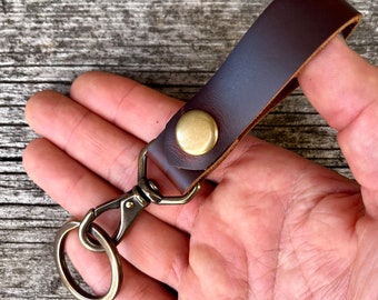Leather keychain, Key fob, Key hook, Brown leather, Made in the USA, Solid brass, Monogram keychain, Custom key chain, Key-chain, The Alder