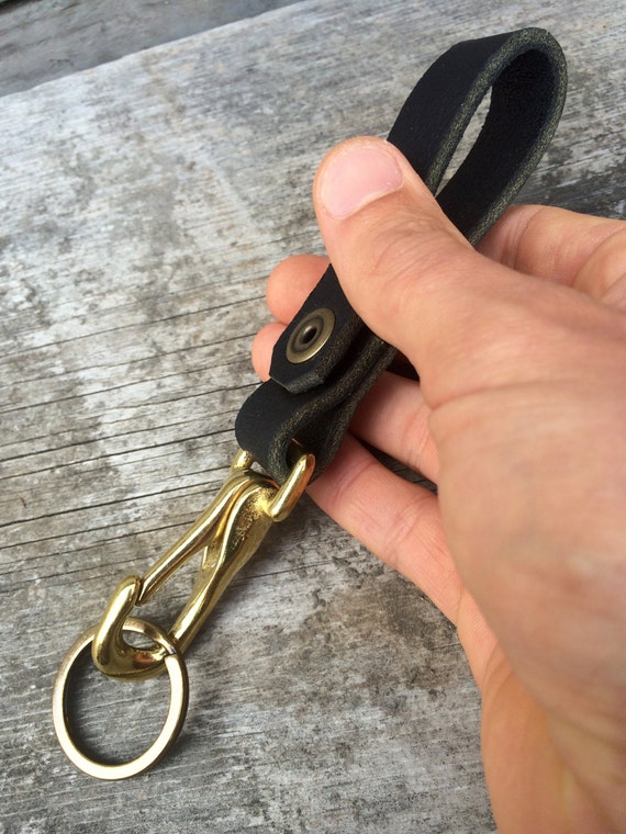 Black Monogram Leather Keychain