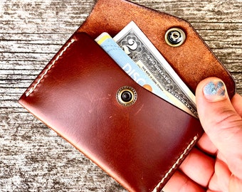 Minimalist wallet Envelope wallet Snap wallet Handsewn wallet Thin wallet Mens wallet Front pocket wallet Slim wallet Brown leather wallet