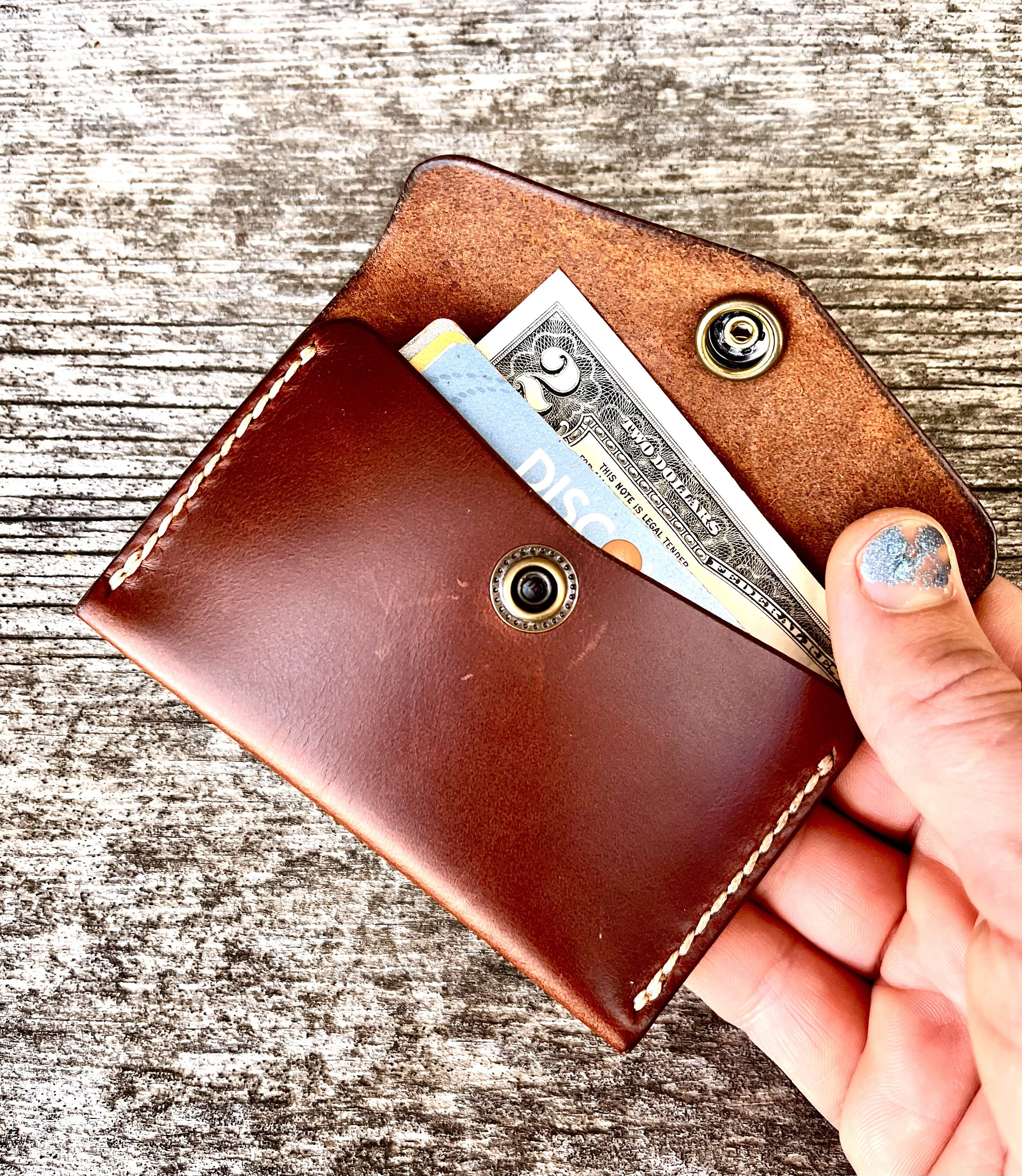 Men's Hand Stiched Brown Leather Snap Wallet - Bifold Money Clip - Map –  Sewlutionsbyamo Leather Accessories